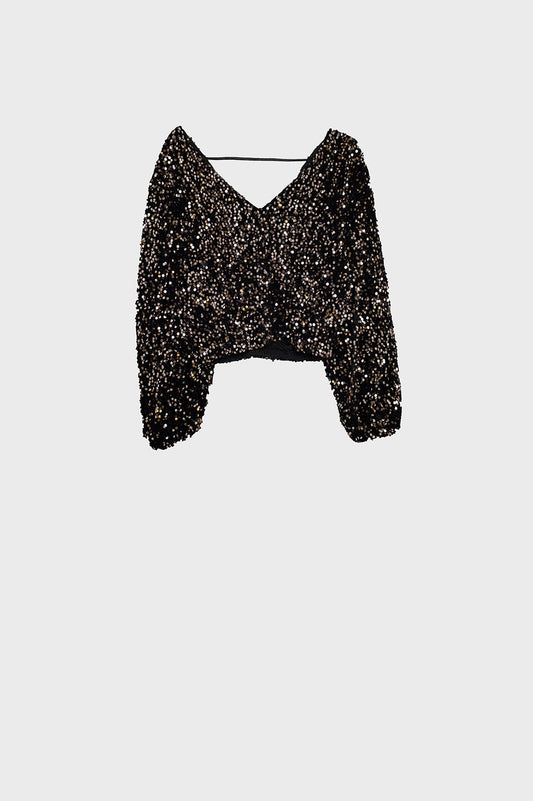 Q2 Top oversize avec manches ballon et paillettes