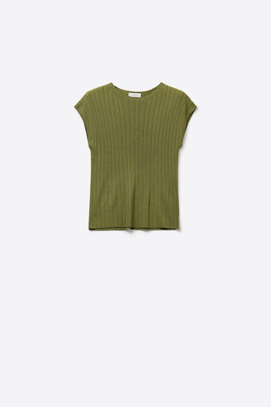 Q2 Top sans manches en maille côtelée fine de couleur vert olive