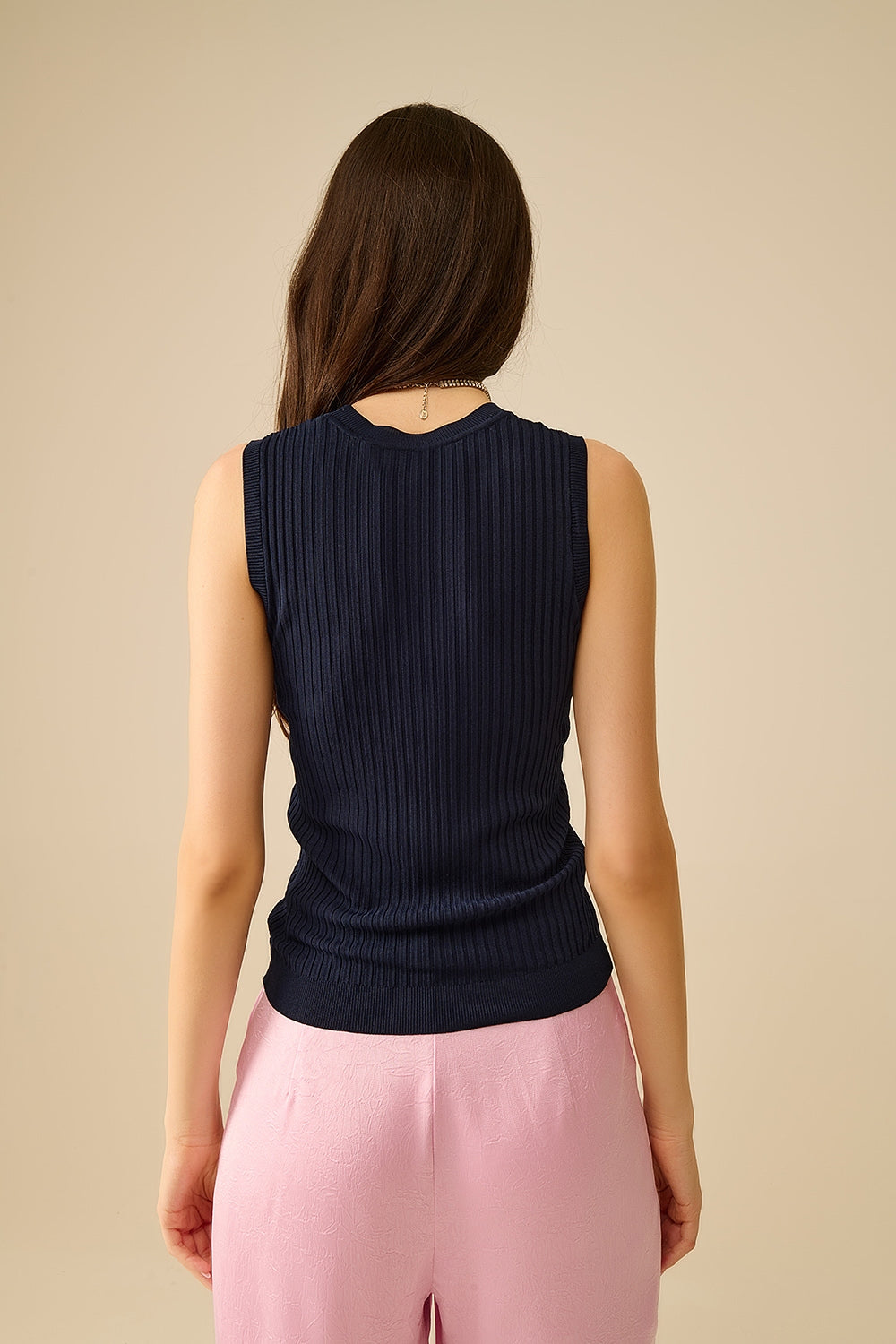Top sans manches en maille côtelée In navy