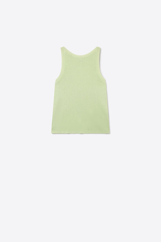 Q2 top sans manches en maille fine menthe à paillettes subtiles