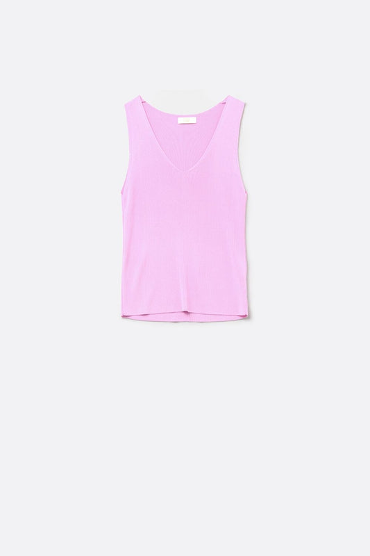 Q2 top sans manches en maille fine rose avec col en V