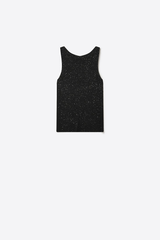 Q2 Top sans manches en tricot fin pailleté noir
