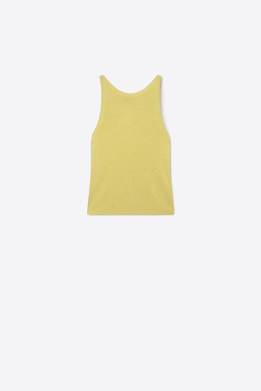 Q2 Top sans manches jaune à pois en maille fine