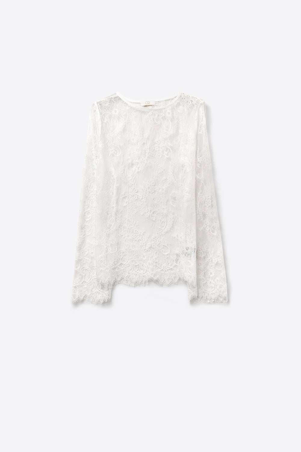 top transparent à manches longues en dentelle blanche avec détail floral