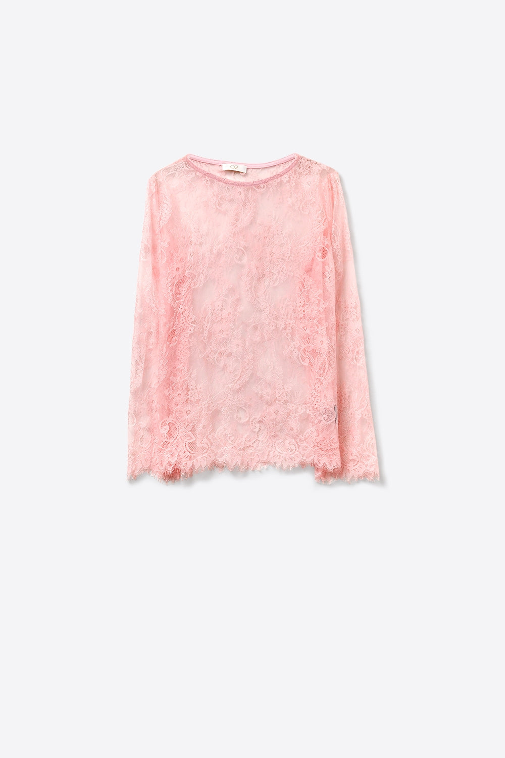 Top transparent à manches longues en dentelle rose avec détail floral