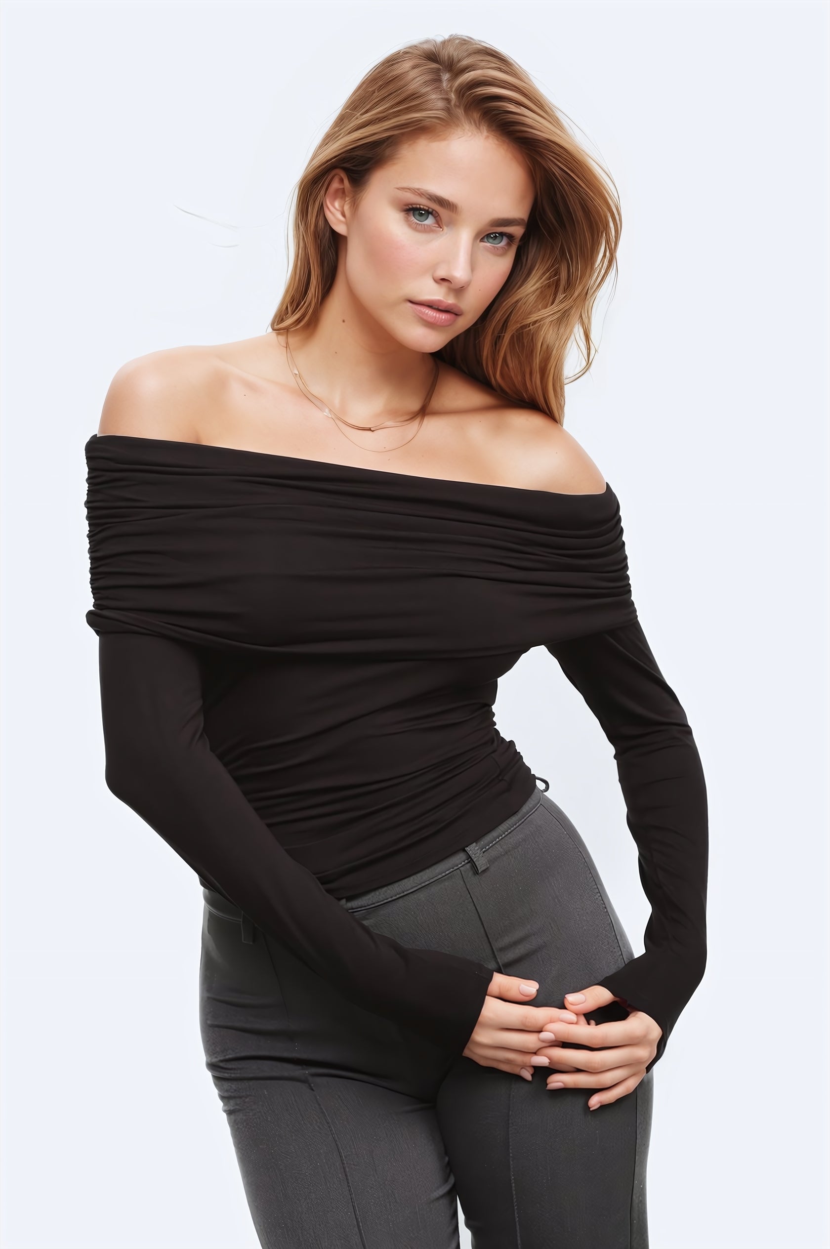 Q2 Top viscose moulant à épaules dénudées noir