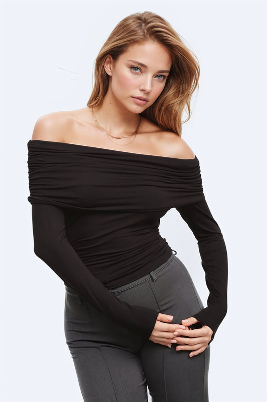 Q2 Top viscose moulant à épaules dénudées noir