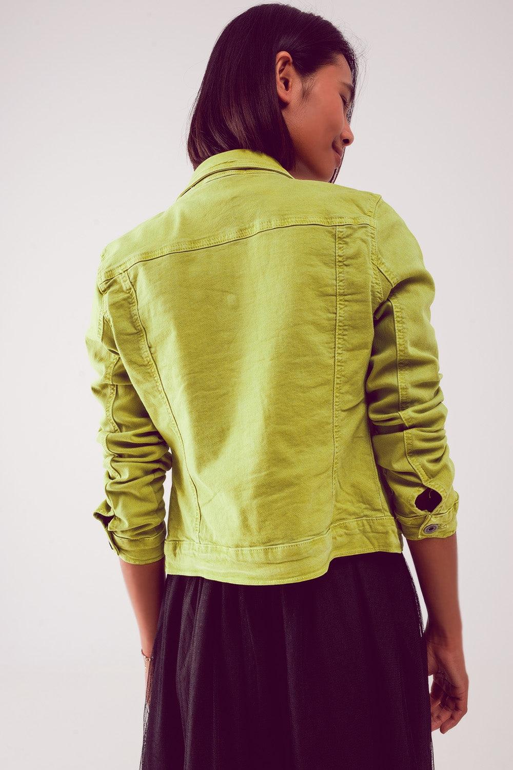 Veste camionneur ajustée en jean de couleur citron vert