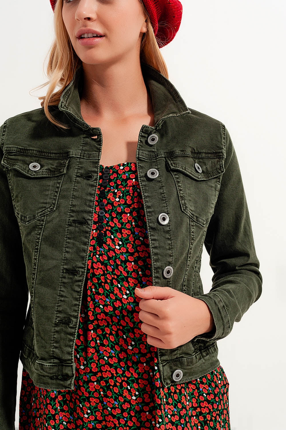 Veste camionneur ajustée en jean vert