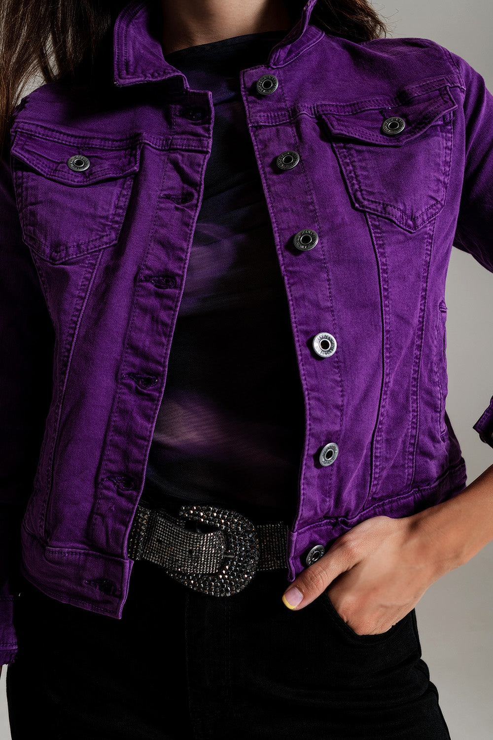 Veste camionneur ajustée en jean violet