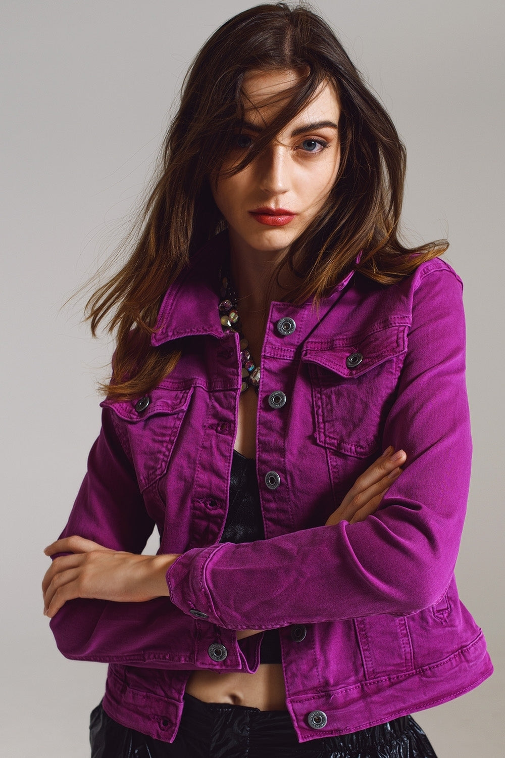 Veste camionneur en denim slim en Magenta