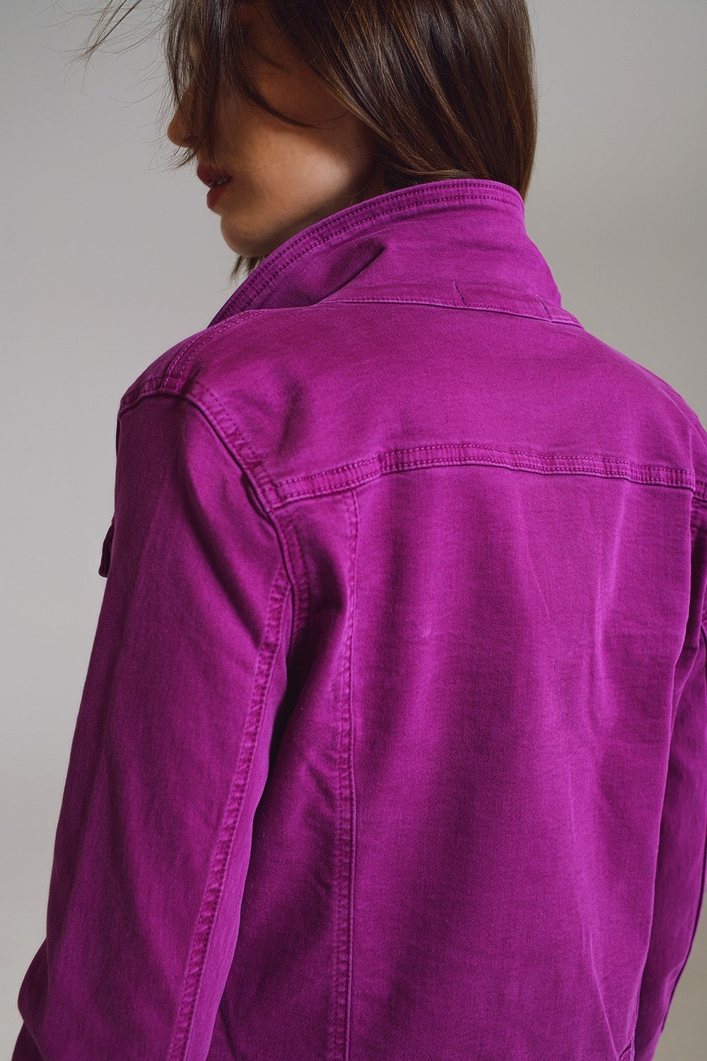 Veste camionneur en denim slim en Magenta