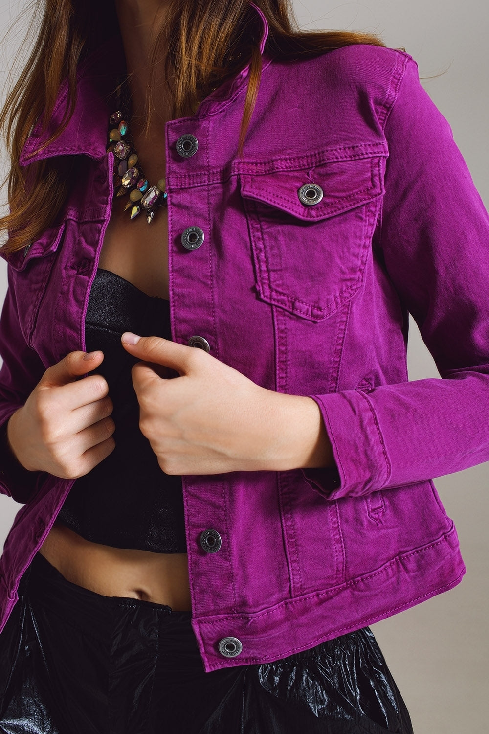 Veste camionneur en denim slim en Magenta