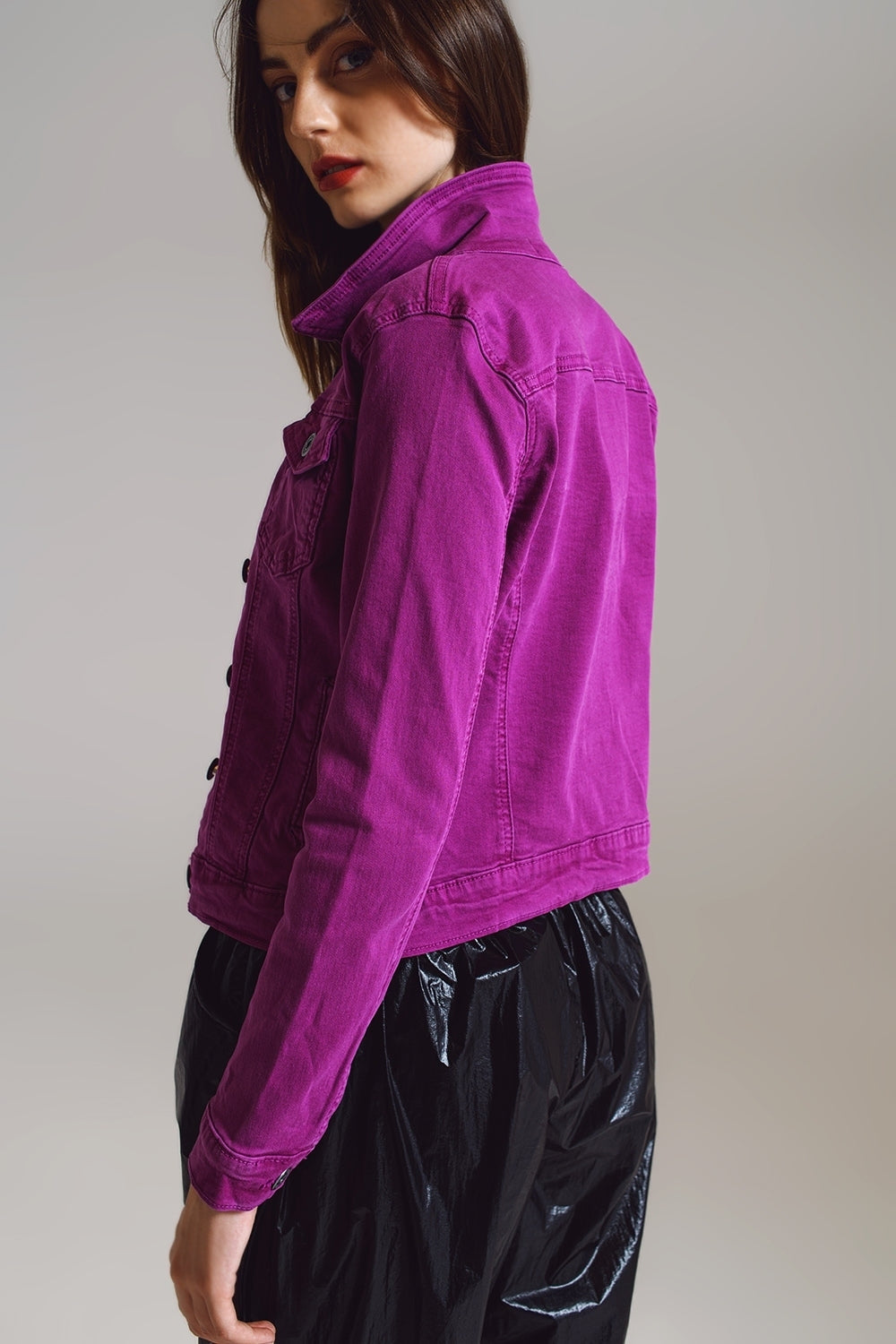 Veste camionneur en denim slim en Magenta