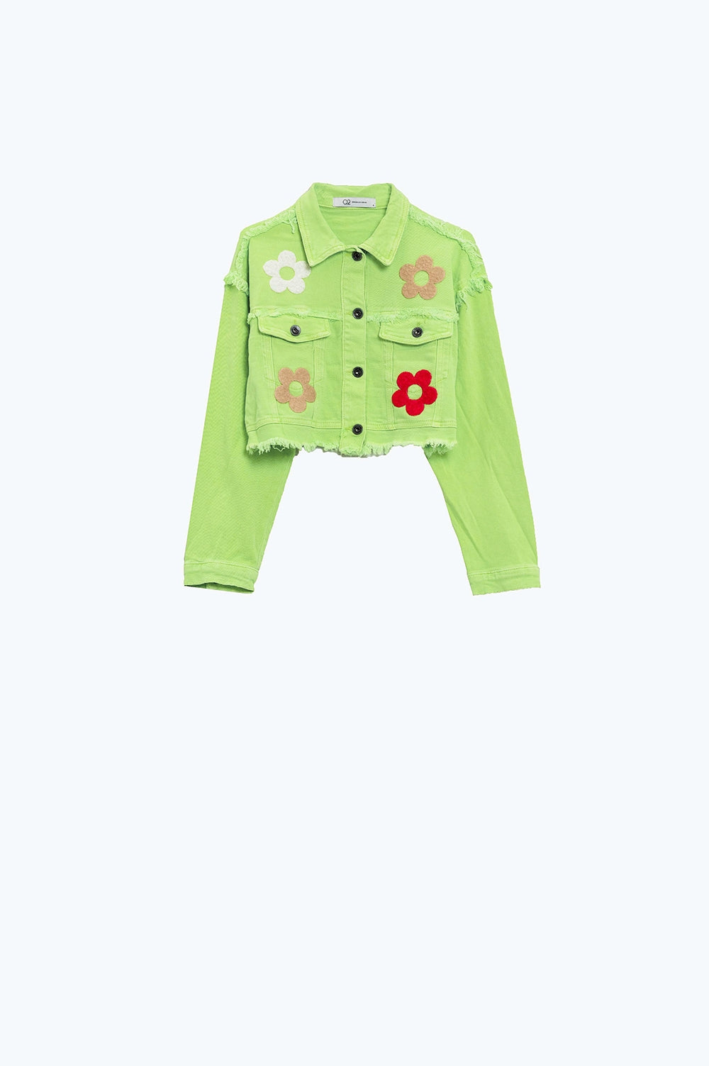 Veste courte avec poches sur la poitrine et détails floraux en vert