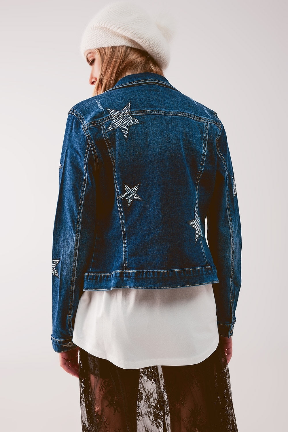 Veste en denim avec embellissement étoilé en midwash