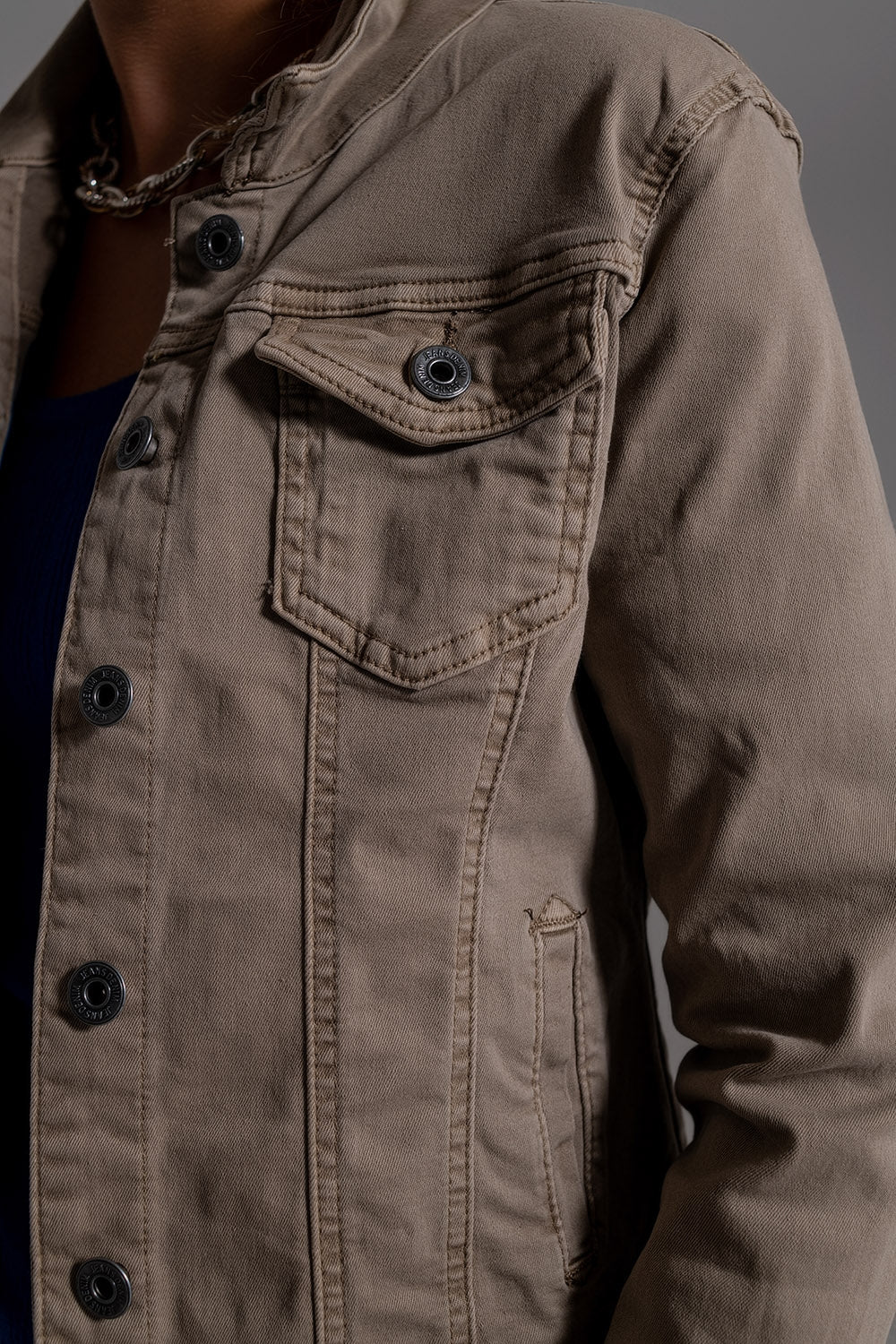 Veste en denim basique avec poches en Beige