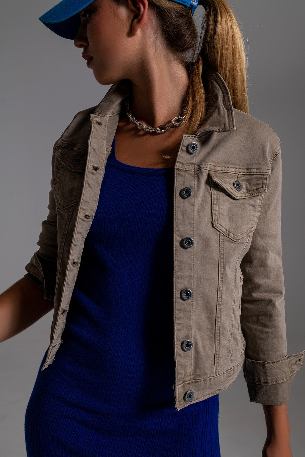 Veste en denim basique avec poches en Beige