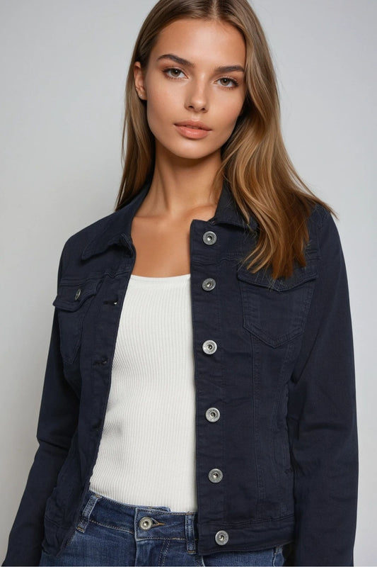 Q2 Veste en jean basique avec poches en bleu marine