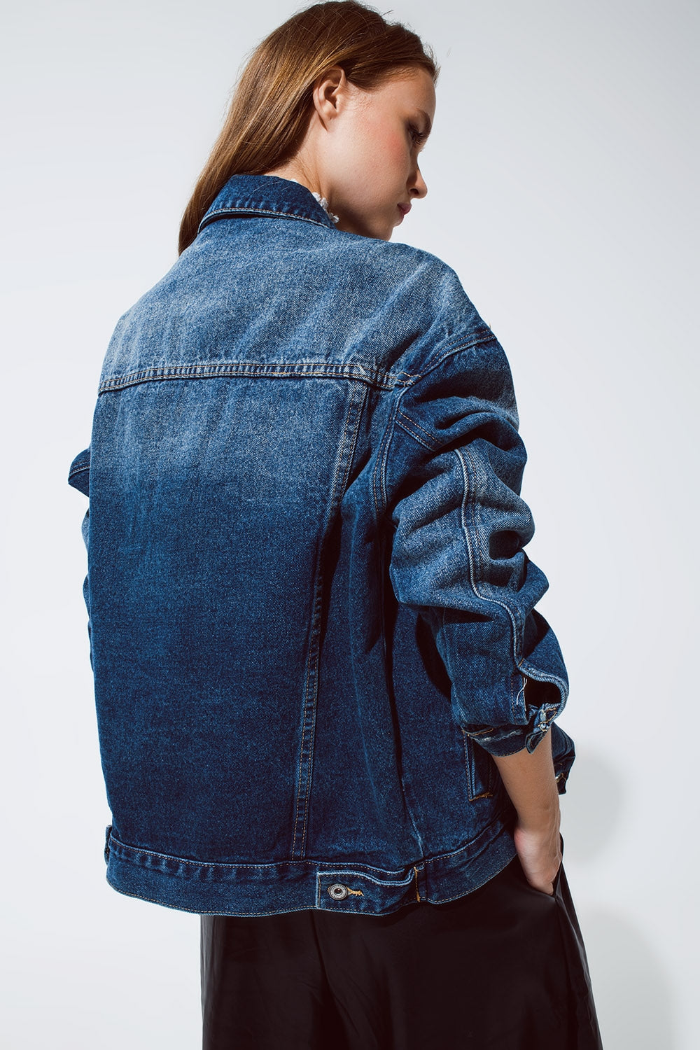 Veste en jean boyfriend décontractée au lavage foncé