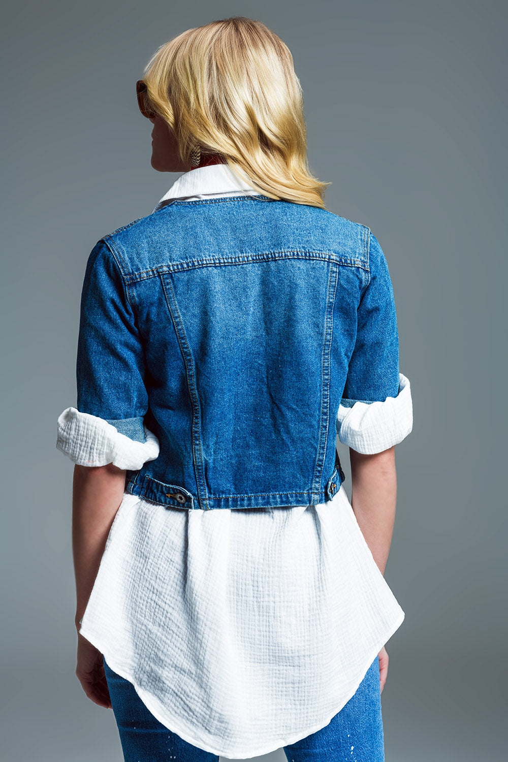 Veste en jean cropped CH Style en Mid Wash