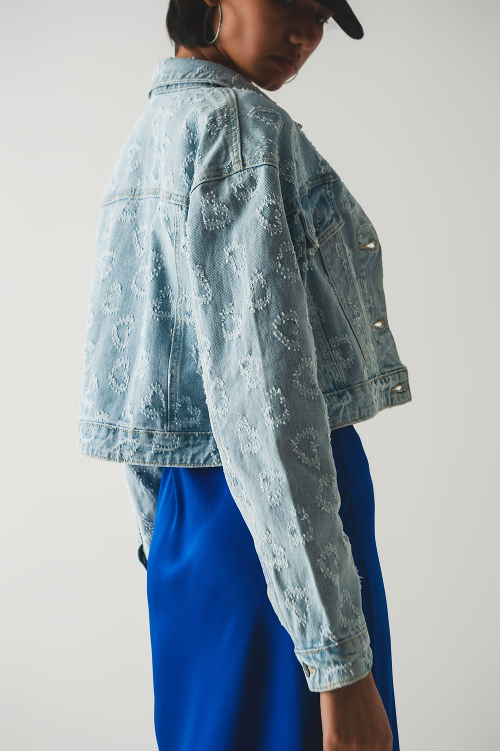 Veste en jean oversize à ornements bleu délavé clair