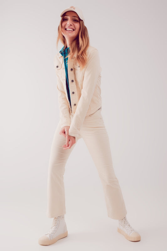 Q2 Veste en velours côtelé beige