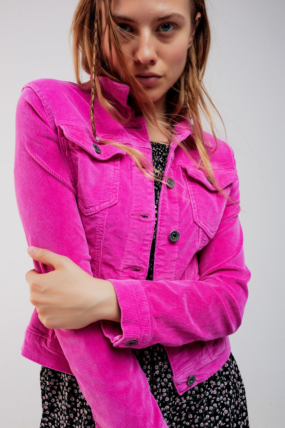 Veste en velours côtelé fuchsia