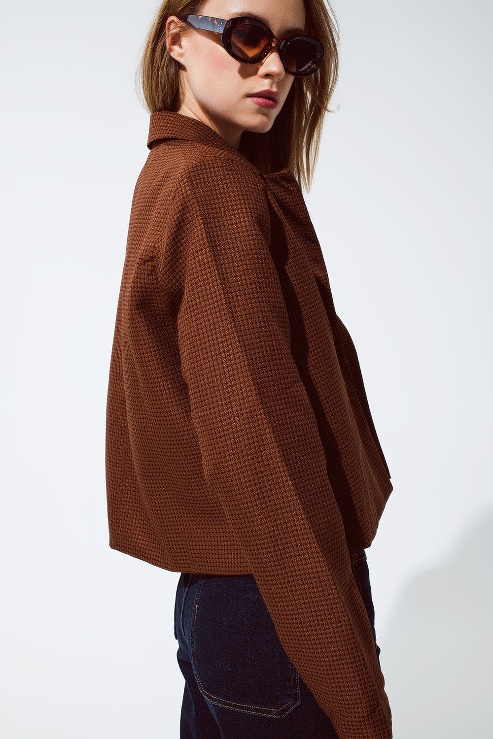 Veste oversized à carreaux avec détails métalliques en marron