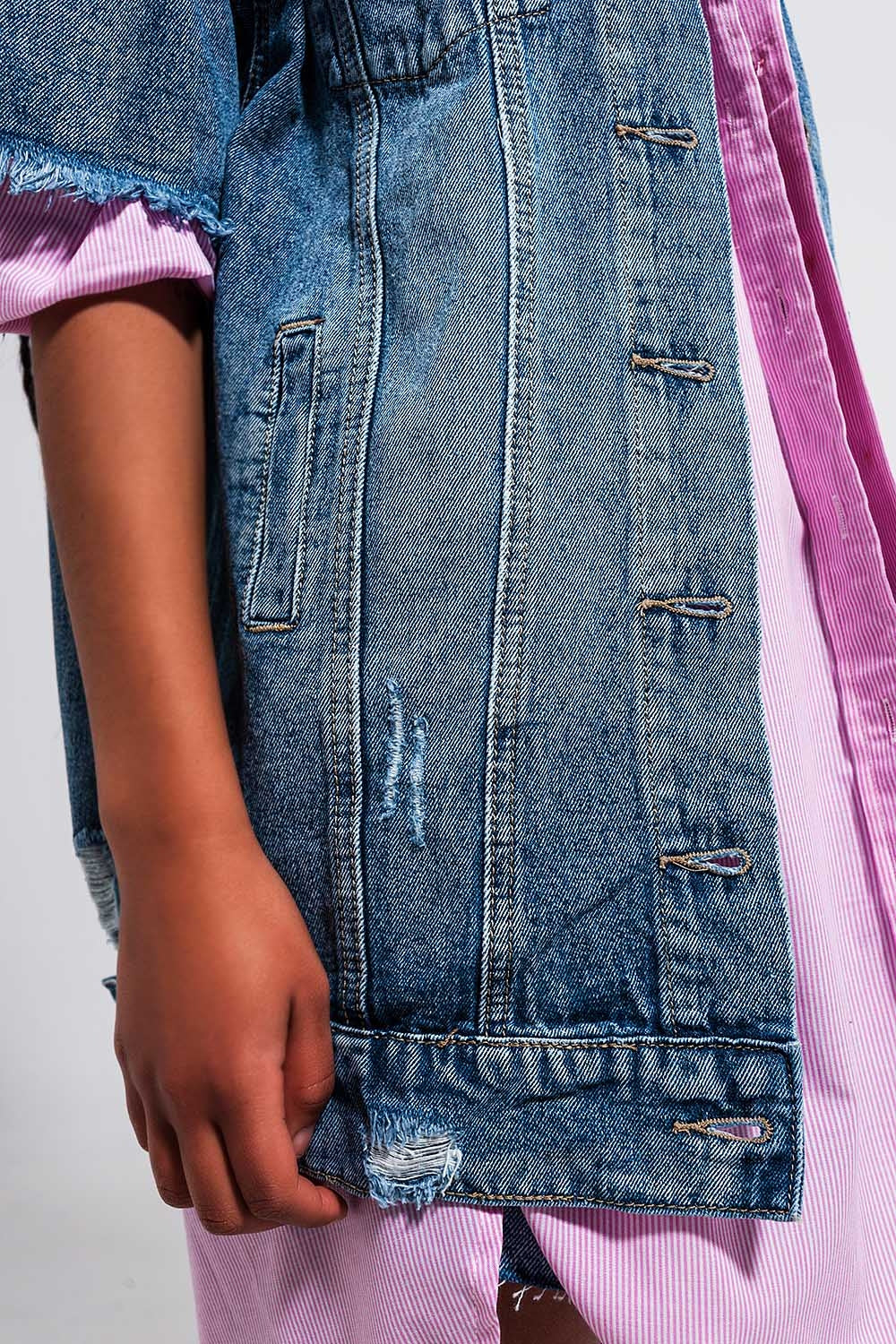 Veste oversize en jean effet vieilli à manches courtes