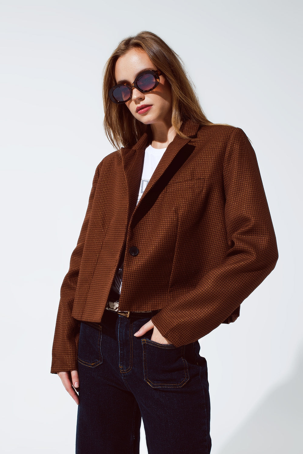 Veste oversized à carreaux avec détails métalliques en marron