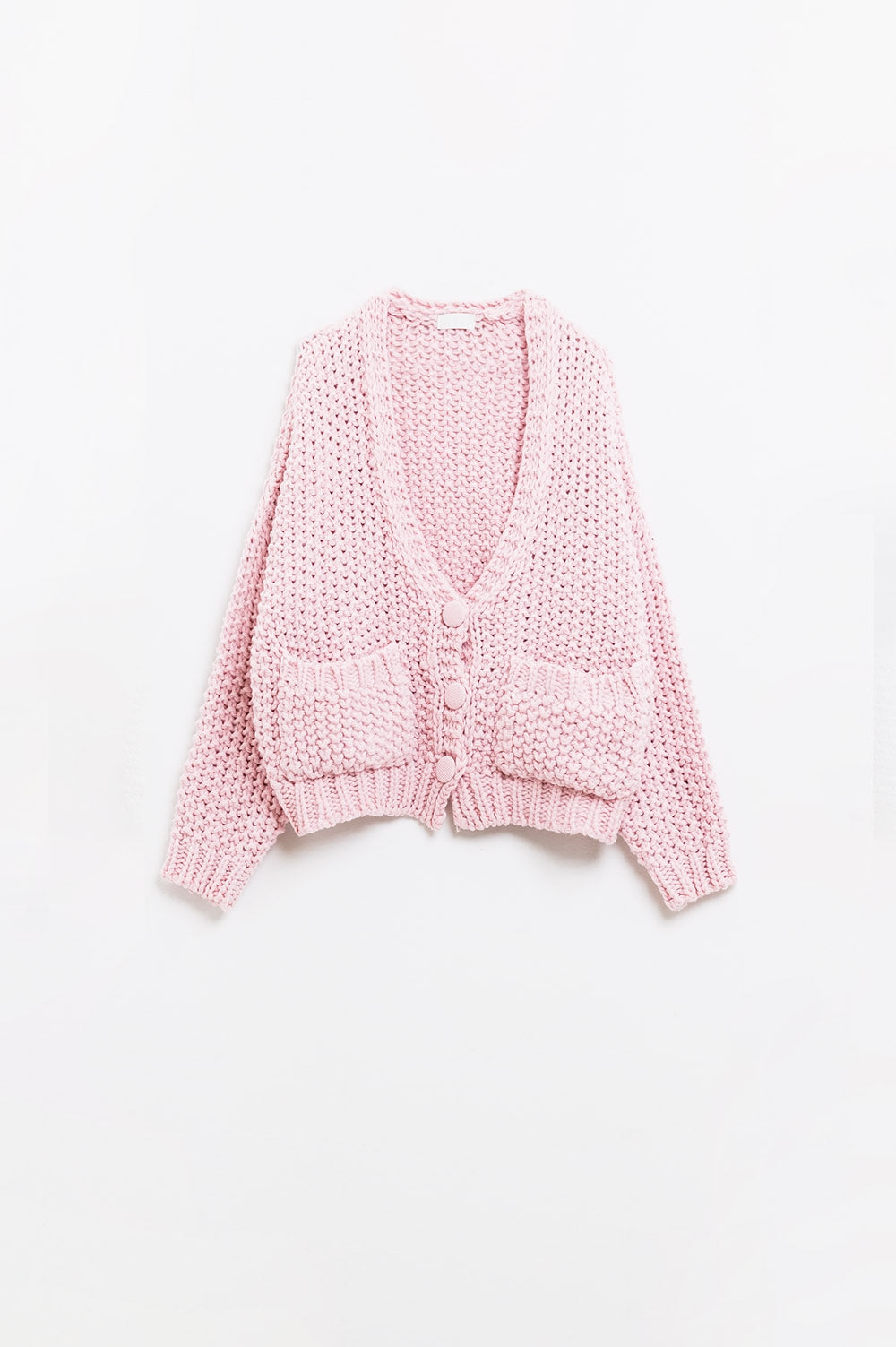 Q2 Veste overtaille en maille épaisse rose avec poches